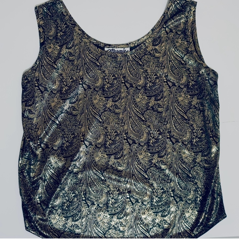 Marnie West Vintage 90’s Lamé Gold & Black Paisley Print Women’s Medium Top - Picture 3 of 11